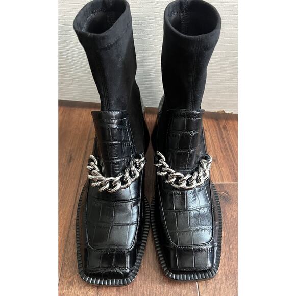 JEFFREY CAMPBELL Patrik Blk Embossed Leather Sock Booties Loafers - Picture 6 of 12